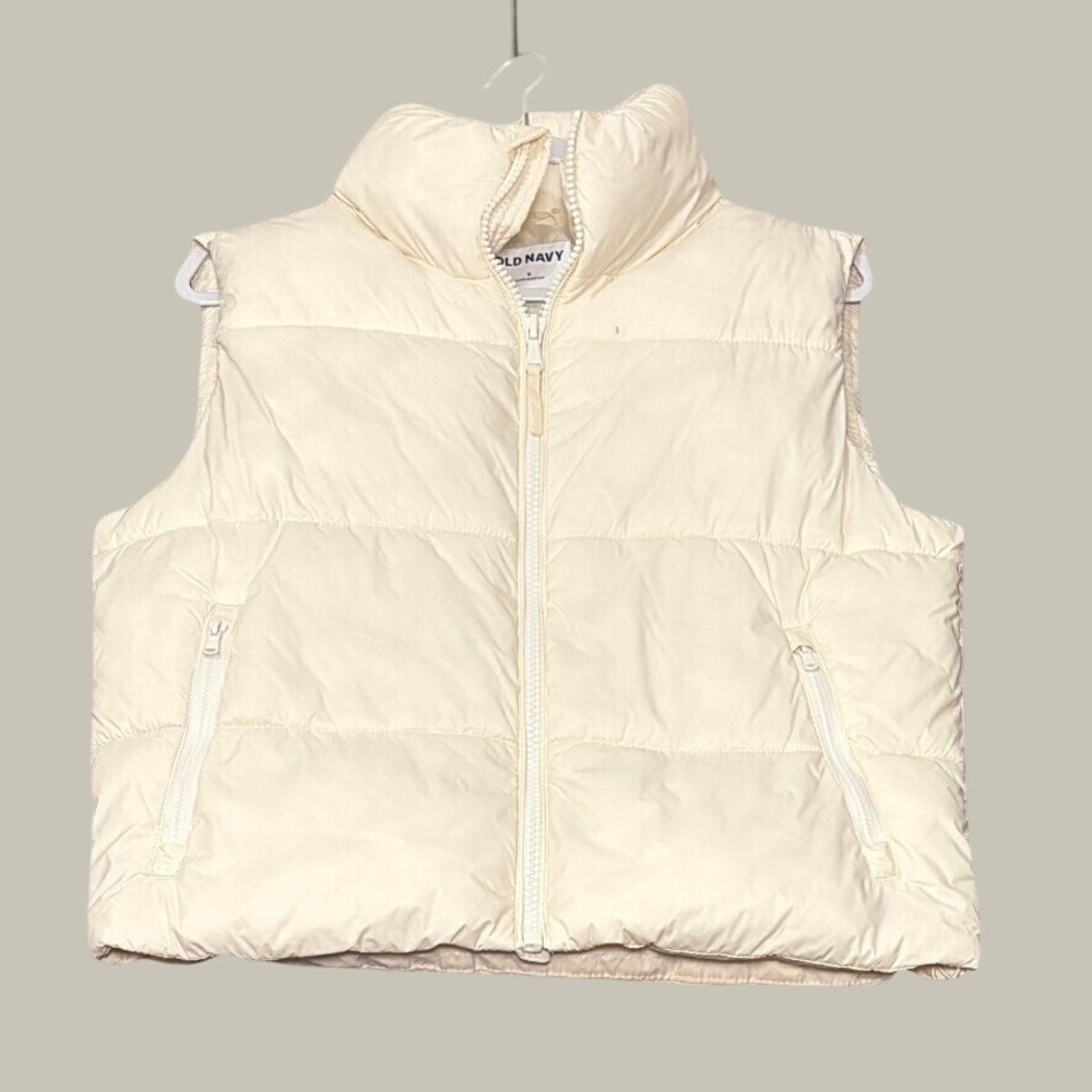 Old Navy Fashion Puffa Vest Water-Resistant Creme De La Cr Off-White Small